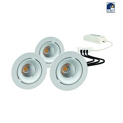 LED Recessed spot GAIL set of 3, round, 3x 6W, 3000K, IP40, swivelling, dimmable, Plug&play, white