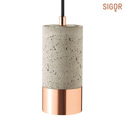 Concrete Pendant luminaire UPSET CONCRETE, 230V, 1 flame, E27 max. 50W, height 210cm, light / copper