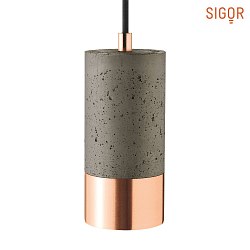 Concrete Pendant luminaire UPSET CONCRETE, 230V, 1 flame, E27 max. 50W, height 210cm, dark / copper