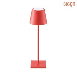 LED battery table lamp NUINDIE round, dimmable, IP54, fire red, powder coated