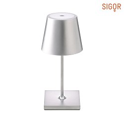 battery table lamp NUINDIE MINI round, CCT Switch, dimmable IP54, silver anodised dimmable