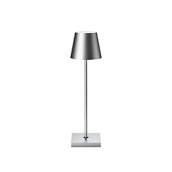 battery table lamp NUINDIE USB-C round IP54, silver anodised dimmable