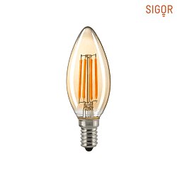 LED Filament lyskilde KERTEFORMET GULD, 230V,  3.5cm / L 9.7cm, E14, 4.5W 2500K 320lm 300, dmpbar, guld / klar