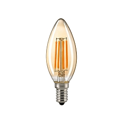 LED Filament lyskilde KERTEFORMET GULD, 230V, � 3.5cm / L 9.7cm, E14, 4.5W 2500K 320lm 300�, d�mpbar, guld / klar