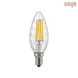 LED Filament light bulb CANDLE TWISTED, 230V,  3.5cm / L 9.7cm, E14, 4.5W 2700K 470lm 300, dimmable, clear