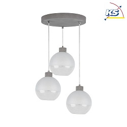 Pendant luminaire FRESH, 3xE27, gray, frosted glass/clear