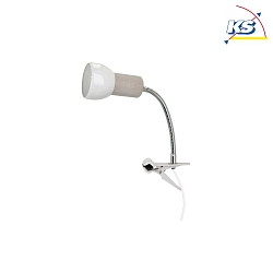 Clip-on lamp SVENDA CLIPS FLEX, 1xE27, shade white, clamp white, socket white oak