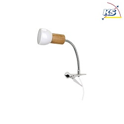 Clip-on lamp SVENDA CLIPS FLEX, 1xE27, shade white, clamp white, socket birch