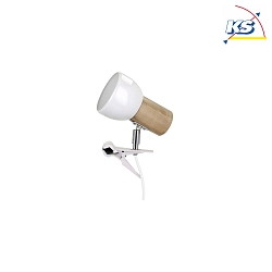 Clip-on lamp SVENDA CLIPS, 1xE27, shade white, clamp white, socket birch