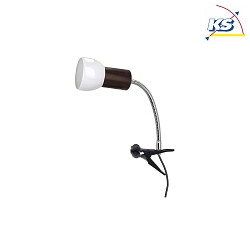 Clip-on lamp SVENDA CLIPS FLEX, 1xE27, shade white, clamp black, socket walnut