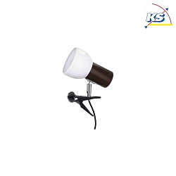 Clip-on lamp SVENDA CLIPS, 1xE27, shade white, clamp black, socket walnut