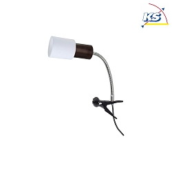Clip-on lamp TREEHOUSE CLIPS FLEX, 1xE27, shade white, socket walnut, clamp black
