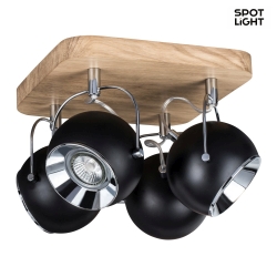 Ceiling luminaire BALL WOOD, Spotlight, 4x LED GU10, 5W 2700K 320lm, oiled oak / black