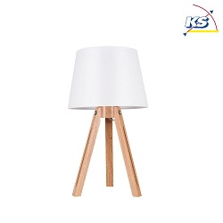 Table lamp TRIPOD, 1xE27, shade white, base oiled oak