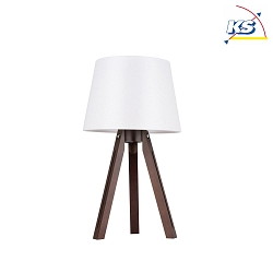Table lamp TRIPOD, 1xE27, shade white, base walnut