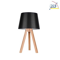 Table lamp TRIPOD, 1xE27, shade black, base oiled oak