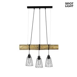 Pendant luminaire TRABO SHORT, 3x E27, with shade, stained pine / black