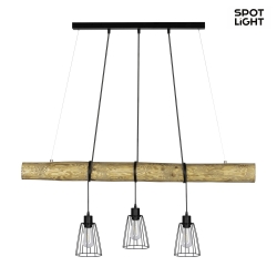 Pendant luminaire TRABO LONG, 3x E27, with shade, stained pine / black