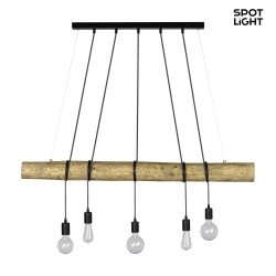 Pendant luminaire TRABO LONG, 5x E27, without shade, stained pine / black