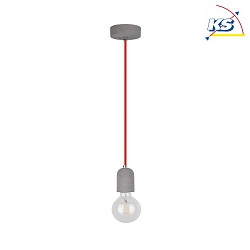 Pendant luminaire AMORY, 1xE27, concrete, gray, cable red