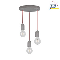 Pendant luminaire AMORY, 3xE27, concrete, gray, cable red
