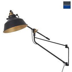 wall luminaire NOV rotatable, long, with switch, with jointed arm, with plug E27 IP20, black matt 