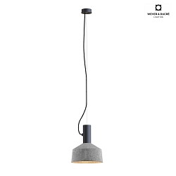 Pendant luminaire ROOMOR 1.0, E27, 250cm, deep black, with shade 2.0, felt grey
