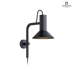 Wall luminaire ROOMOR 3.0 PAR16, 58cm, GU10, with cord switch, deep black, with shade 1.0