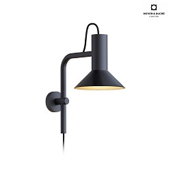 Wall luminaire ROOMOR 3.0 PAR16, 58cm, GU10, with connector cable, deep black, with shade 1.0