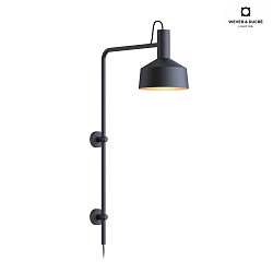 Wall luminaire ROOMOR 4.0 PAR16, GU10, with cable, deep black, with shade 2.0, deep black gold