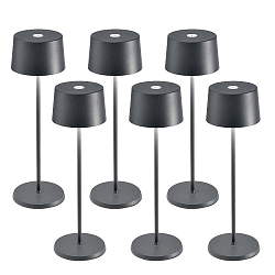 Batteri bordlampe OLIVIA TAVOLO PRO s�t med 6 IP65, m�rkegr�, lakeret d�mpbar