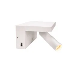 Premium LED Væglampe KARPO BEDSIDE, 6.6W 3000K 390lm 36°, dæmpbar, med 2 USB-porte, hvid