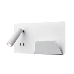 LED Wall luminaire SOMNILA SPOT Indoor, 13W, 3000K, Spot 65lm,  incl. USB port, Spot right, white, back light 646lm