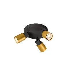 Væg- og Loftlampe PURI 2.0 - TUBE 3-flammer, rund GU10 IP20, guld, sort dæmpbar