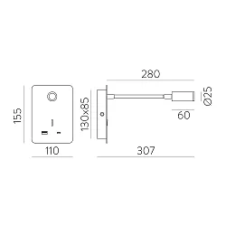 Væglampe SENDA 16/3835 med afbryder, med USB tilslutning, justerbar IP20, hvid