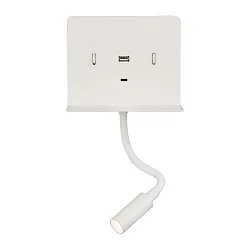 Læselampe CALMA 16/3836 med afbryder, med USB tilslutning, justerbar IP20, hvid