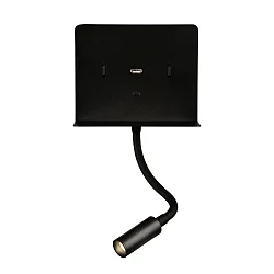 Læselampe CALMA 16/3836 med afbryder, med USB tilslutning, justerbar IP20, sort