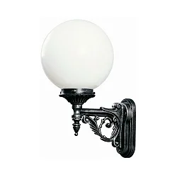 Outdoor wall luminaire Typ Nr. 0609 with ball shade Ø 25cm, IP44, E27 QA55 max. 57W, cast alu, black-silver / opal glass