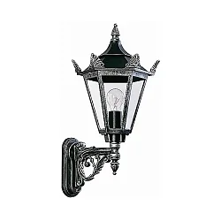 Udendørs Væglampe Landstil Type nr. 1806, stående med beslag, IP23, E27 QA55 maks. 57W, Støbt aluminium, glas, sort/sølv