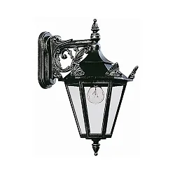 Udendørs Væglampe Landstil Type nr. 1807, hængende med beslag, IP23, E27 QA55 maks. 57W, Støbt aluminium, glas, sort/sølv