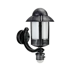 Udendørs Væglampe Landstil Natvagt Type nr. 1840 med bevægelsesdetektor, IP44, E27, Støbt aluminium / Opal, sort