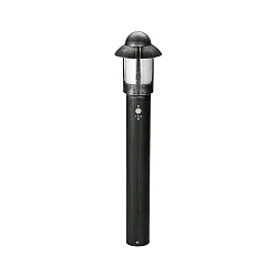 Pullertlampe Landstil Natvagt Type nr. 2025 med bevægelsesdetektor, IP44, højde 90cm, E27, Støbt aluminium / Opal, sort