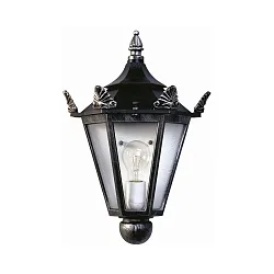Outdoor Wall luminaire Country style Type No. 3228, half shape, IP23, E27 QA55, cast alu glass clear, black/silver