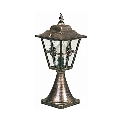 Sokkellampe Landstil Krydsbøjle Type nr. 0532, højde 55cm, IP23, E27, Støbt aluminium / Katedralglas klar, brun-messing