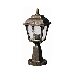 Pedestal luminaire Country style double dome square, Type No. 0536, 44cm, IP44, E27, cast alu, glass clear, brown brass