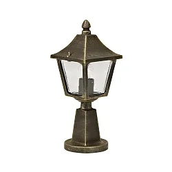 Sokkellampe Landstil firkantet Type nr. 0540, højde 45cm, IP44, E27, Støbt aluminium / Hult glas klar, brun-messing matt