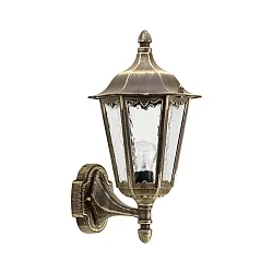 Udendørs Væglampe Landstil Type nr. 1818, stående med vægbeslag, IP23, E27 QA55 57W, Støbt alu / Katedralglas, brun-messing