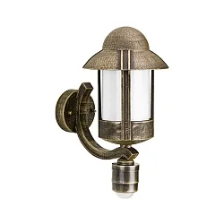 Udendørs Væglampe Landstil Natvagt Type nr. 1840 med bevægelsesdetektor, IP44, E27, Støbt aluminium / Opal, brun-messing