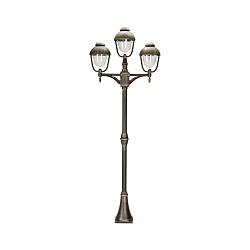 Mastlampe Landstil Dobbelt kuppel 2 Type nr. 2041, 3-flammer, 209cm, IP44, 3x E27, Støbt alu / Bobleglas, brun-messing