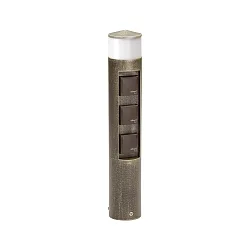 Udendørs Sokkelkolonne Type nr. 2202, LED + 3 Schuko stikkontakter, IP44, 10W 3000K 900lm, uden Skiftefunktion, brun-messing